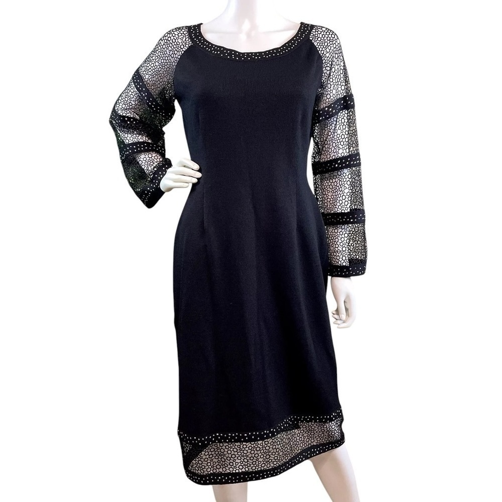 Mieka Santana Knit Wool Rhinestone Embroidered Sweater Dress Black Art Wear Sz M